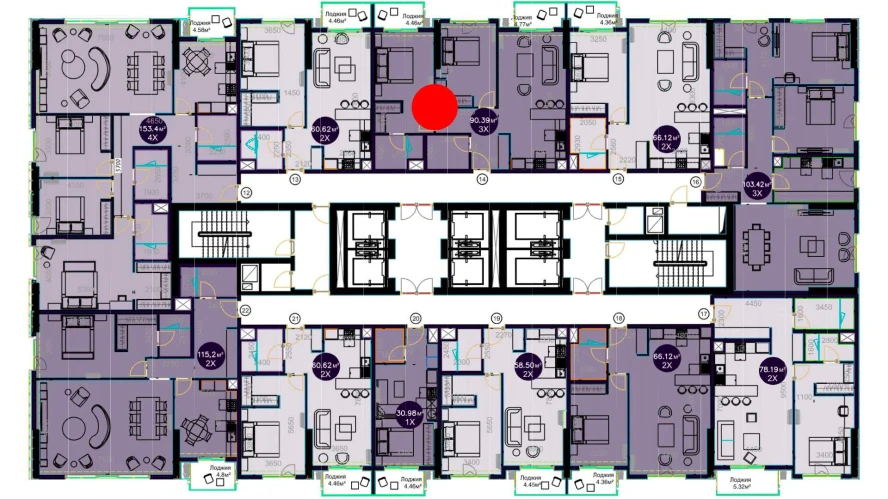 3-комнатная квартира 90.39 м²  7/7 этаж