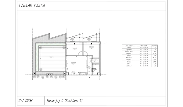 3-xonali xonadon 60.36 m²  2/7 qavat | TUSHLAR VODIYSI Turar-joy majmuasi