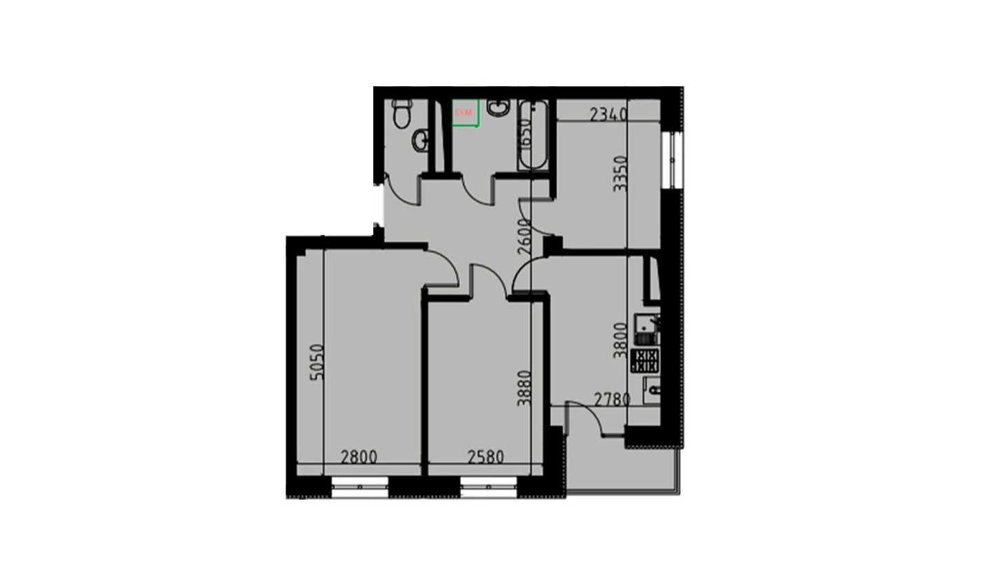 3-xonali xonadon 55.32 m²  5/5 qavat