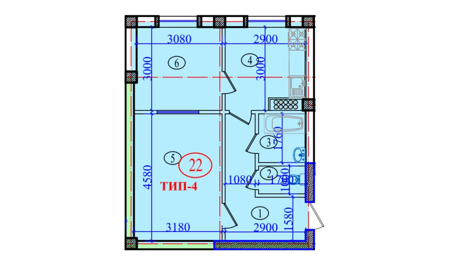 2-комнатная квартира 51.2 м²  5/5 этаж