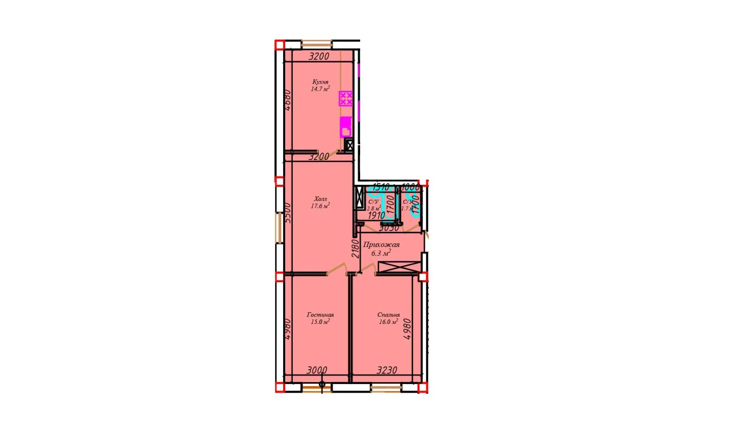 2-комнатная квартира 79.3 м²  1/1 этаж