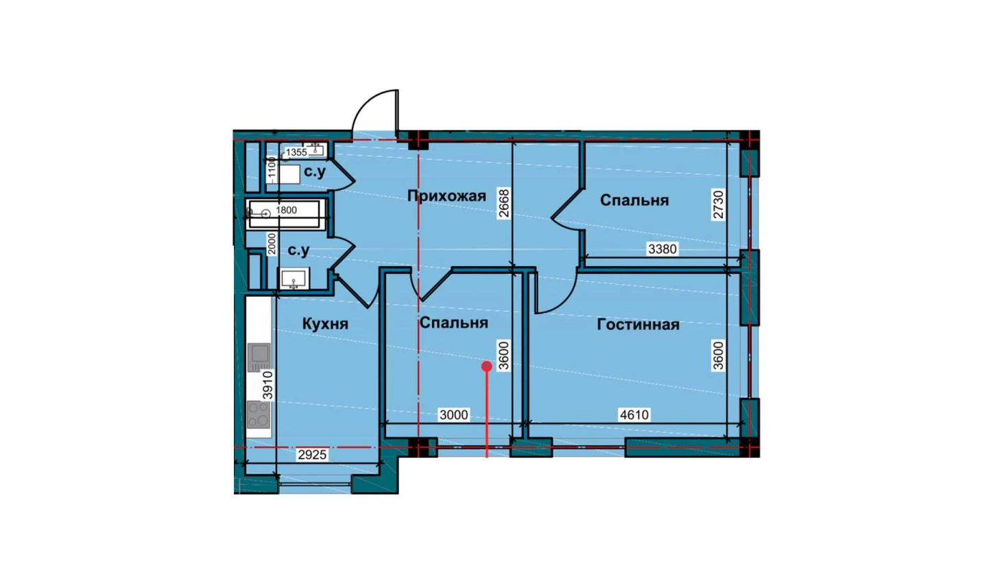 3-комнатная квартира 71.7 м²  1/1 этаж