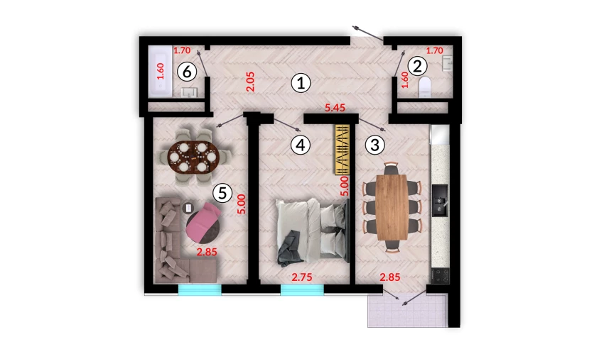 2-xonali xonadon 61.2 m²  3/3 qavat