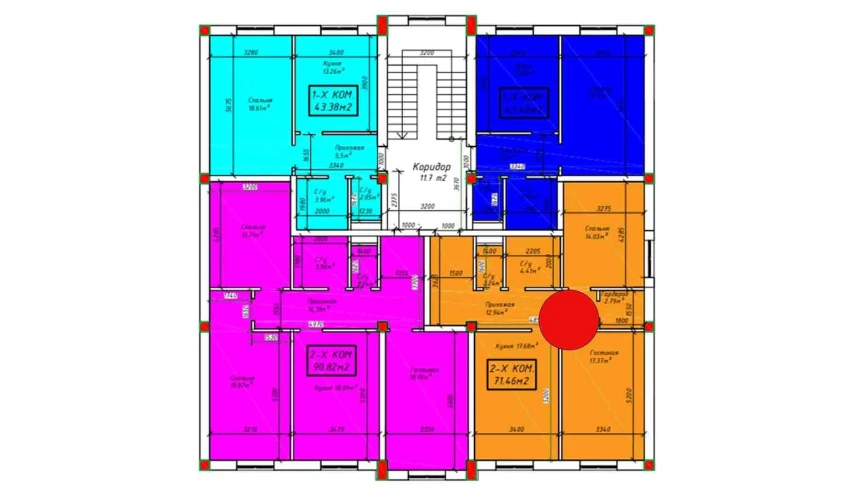 2-комнатная квартира 71.46 м²  3/4 этаж | Жилой комплекс SABZAVOT CITY