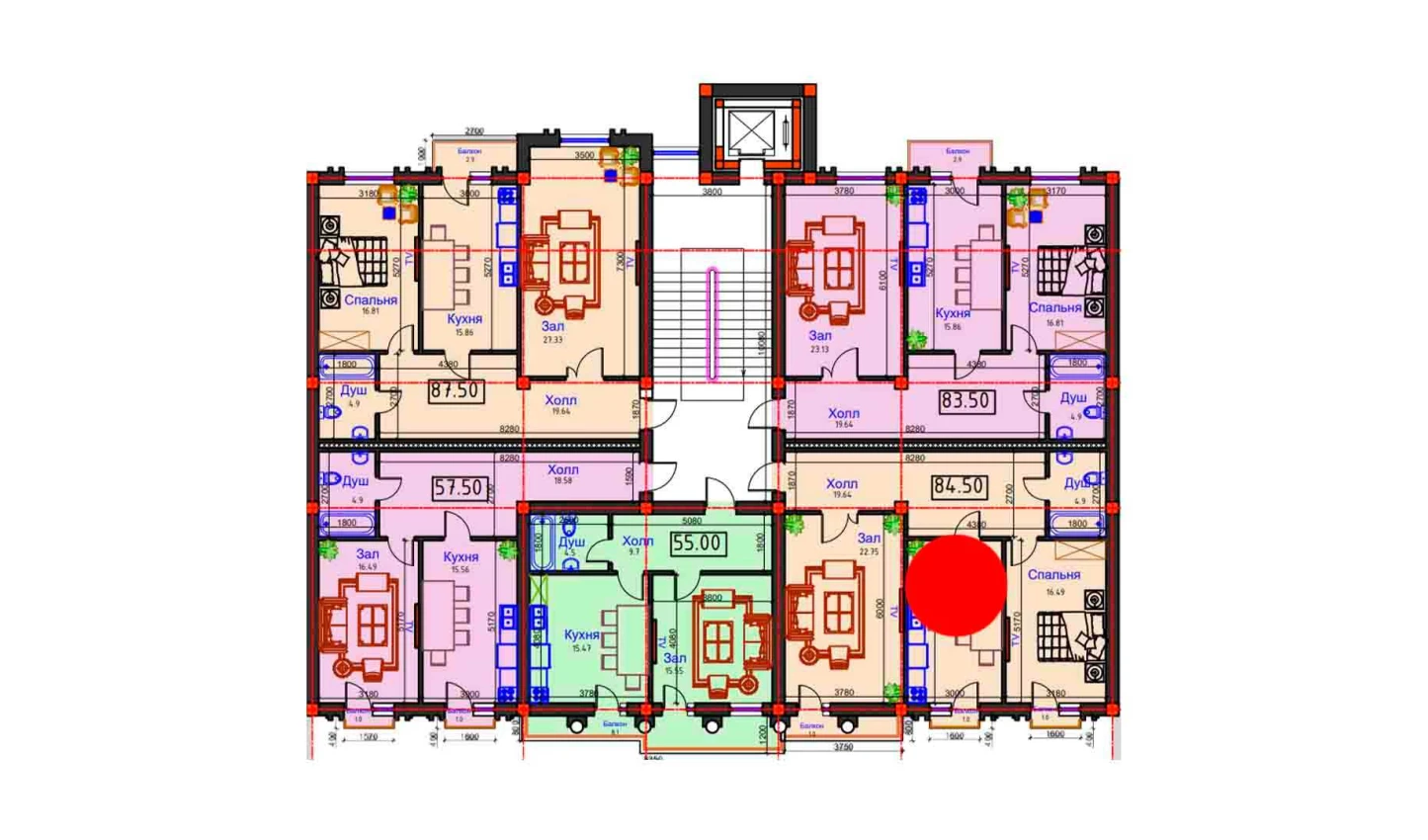 2-комнатная квартира 84.5 м²  8/8 этаж