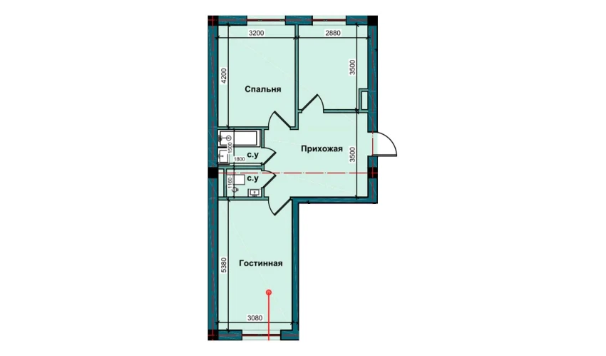 2-комнатная квартира 61.3 м²  2/10 этаж | Жилой комплекс NUR BARAKA