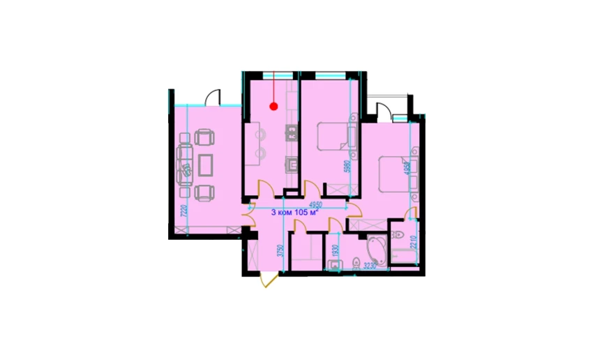 3-xonali xonadon 107 m²  1/9 qavat | Rohat Turar-joy majmuasi