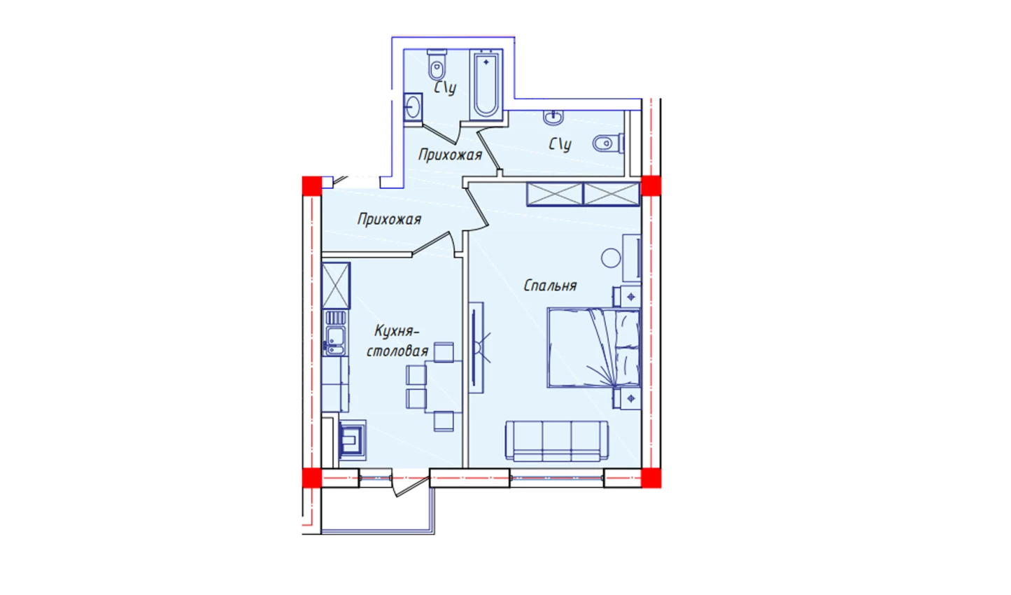 1-комнатная квартира 51.3 м²  6/6 этаж