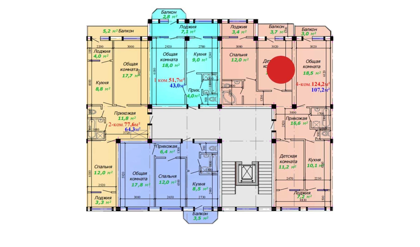 4-xonali xonadon 124.2 m²  2/2 qavat