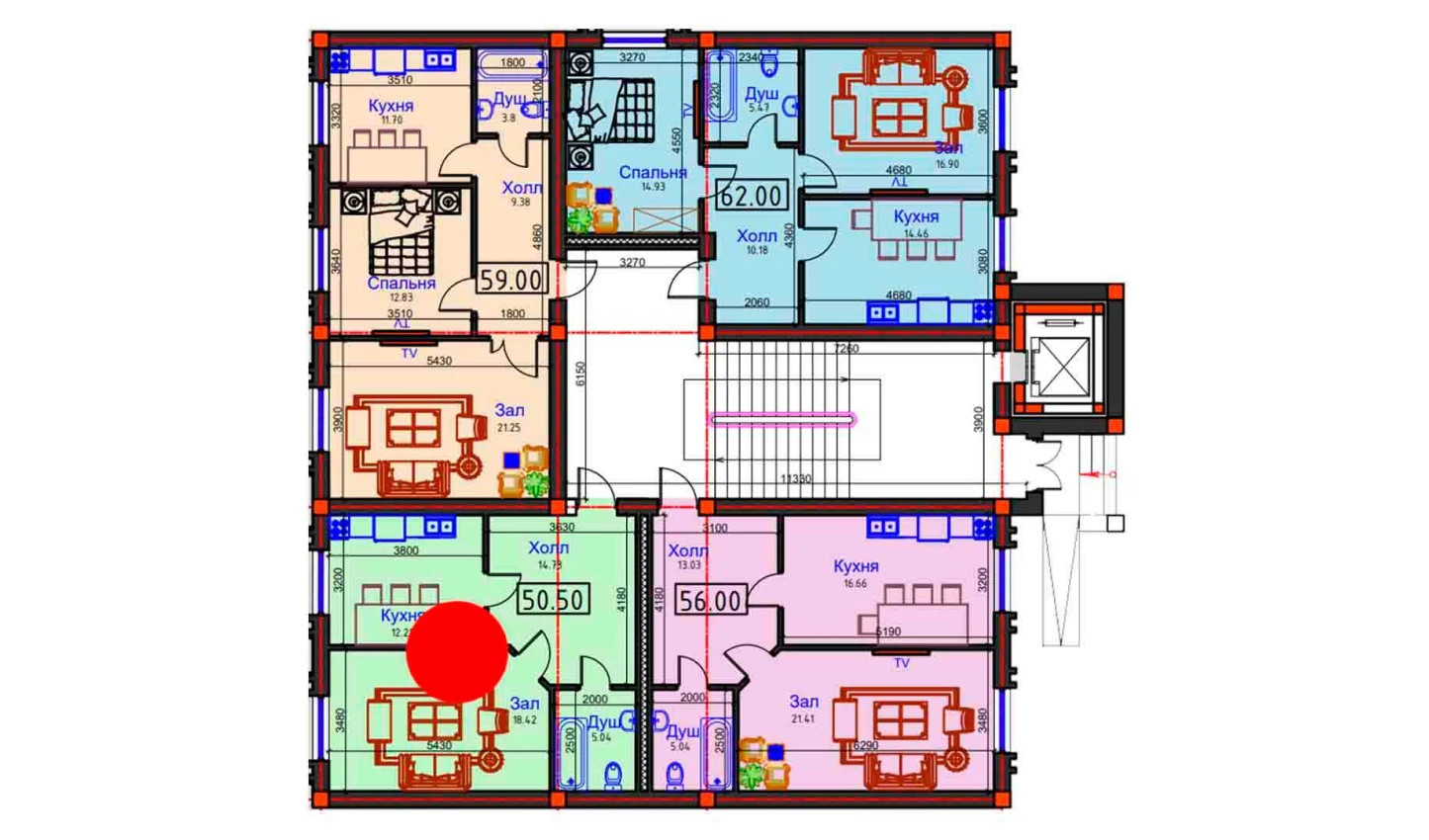 1-комнатная квартира 50.5 м²  1/1 этаж