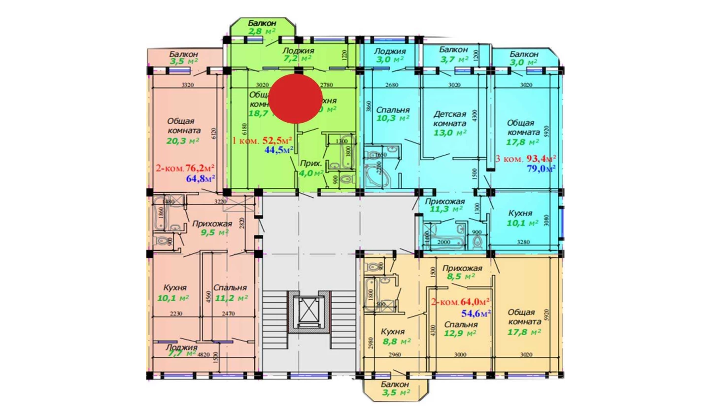 1-комнатная квартира 52.5 м²  2/2 этаж