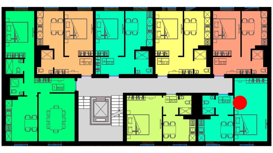 1-комнатная квартира 35 м²  4/4 этаж