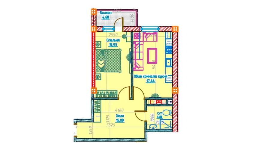 2-xonali xonadon 52.49 m²  8/13 qavat | Al-Qasr Turar-joy majmuasi