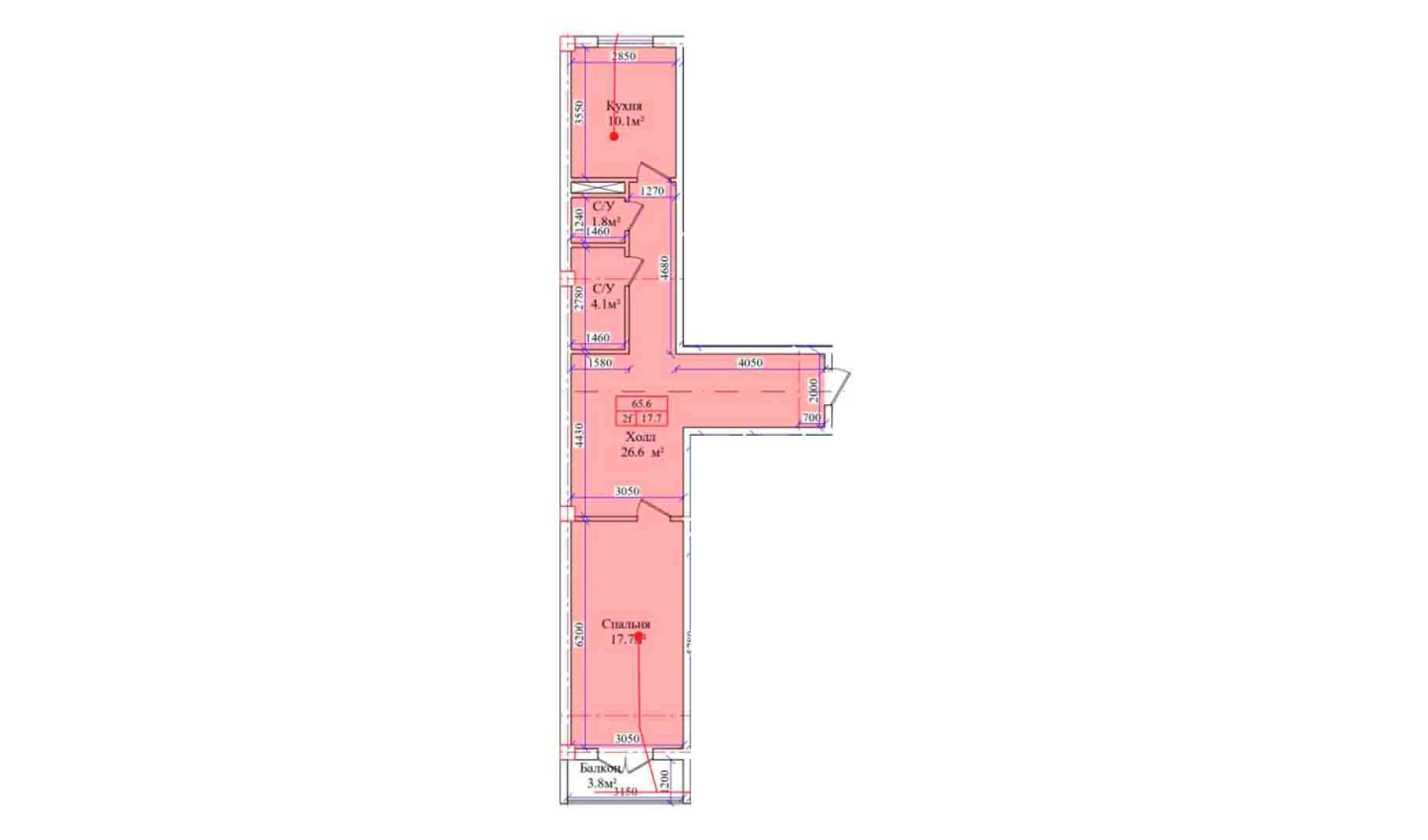 2-xonali xonadon 65.6 m²  4/4 qavat