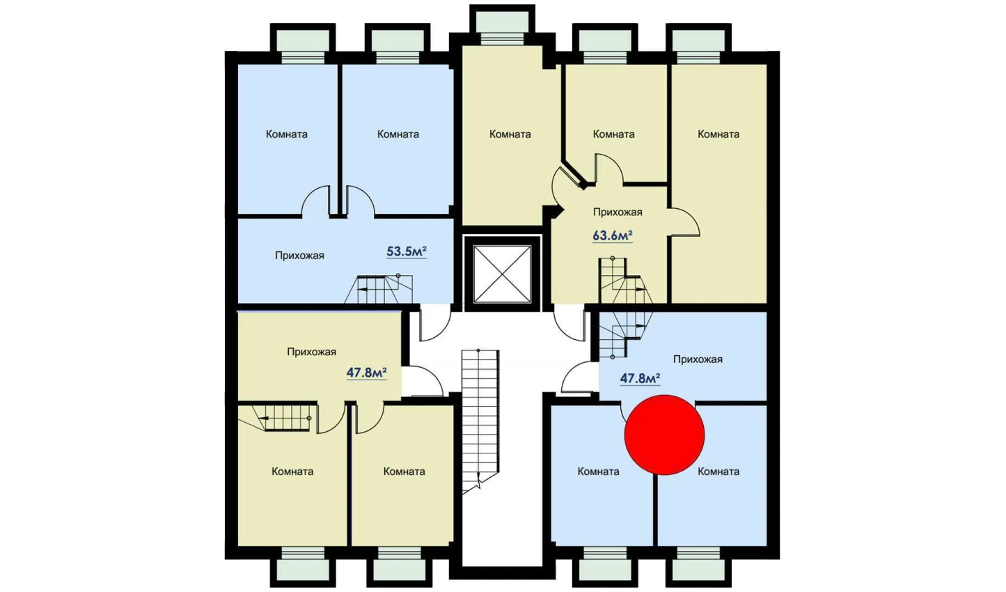 2-комнатная квартира 47.8 м²  1/1 этаж