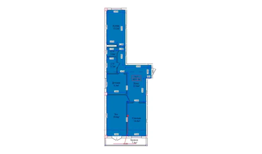 3-xonali xonadon 92.7 m²  2/9 qavat | CHIRCHIQ CITY Turar-joy majmuasi