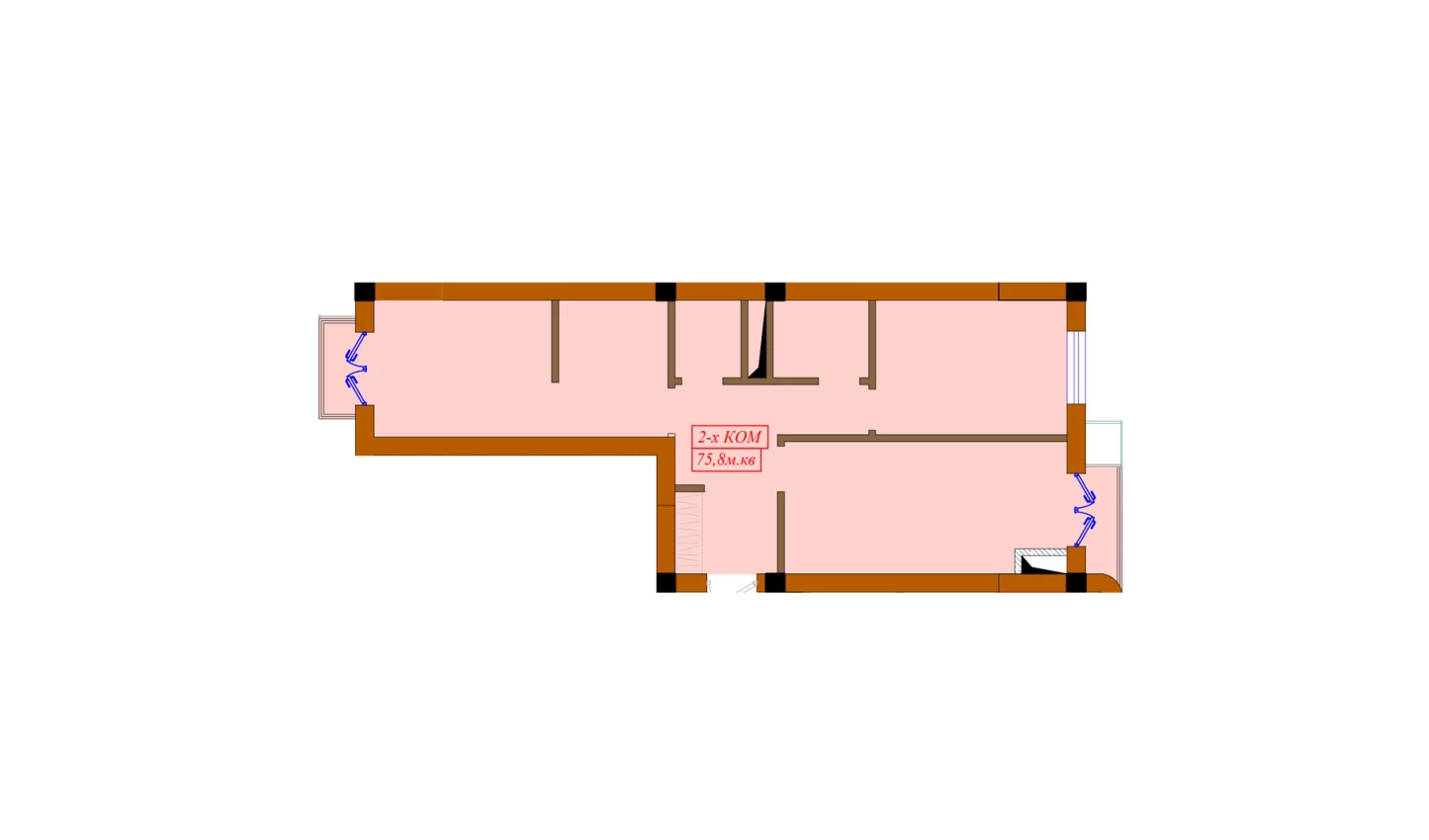 2-комнатная квартира 75.8 м²  4/4 этаж