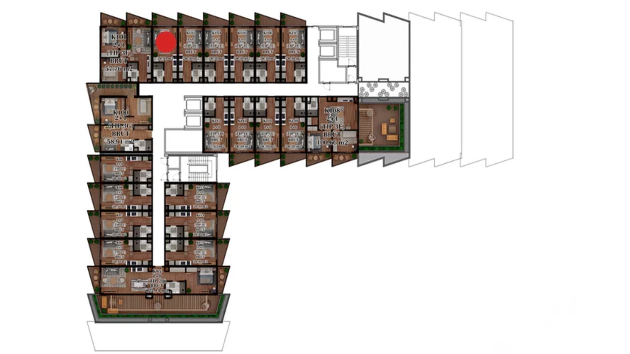 1-xonali xonadon 24.643 m²  4/4 qavat