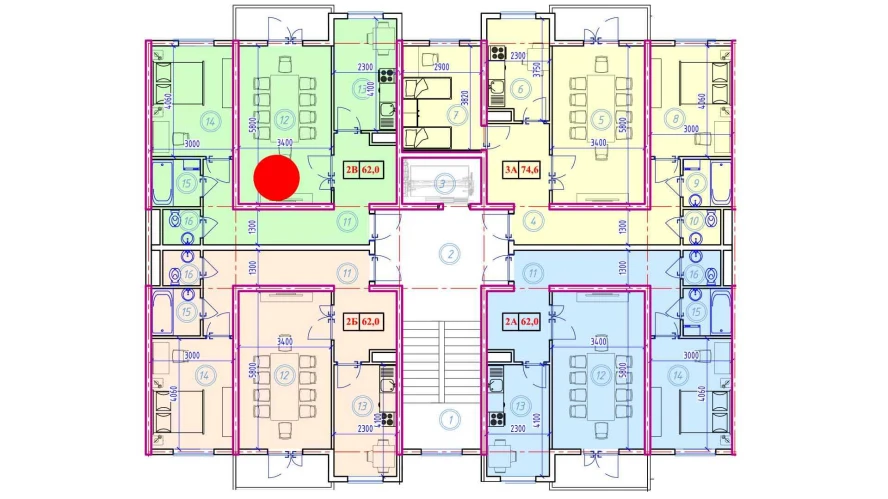 2-комнатная квартира 62 м²  9/9 этаж