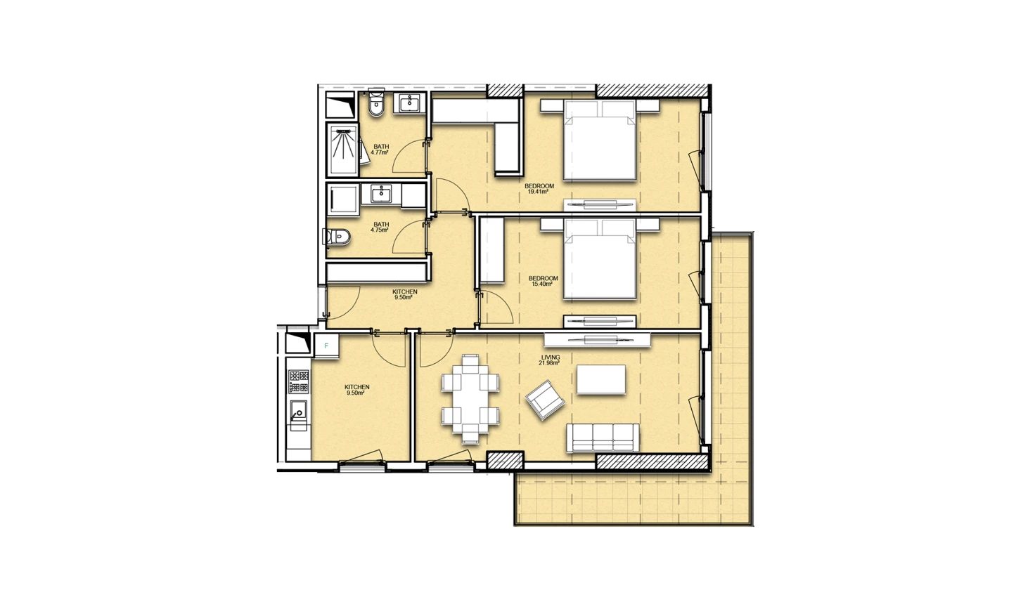 3-комнатная квартира 99.93 м²  8/8 этаж