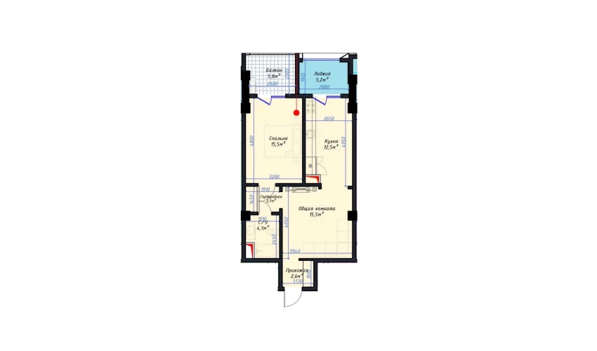 2-xonali xonadon 59.74 m²  6/14 qavat | Avia Palace Turar-joy majmuasi