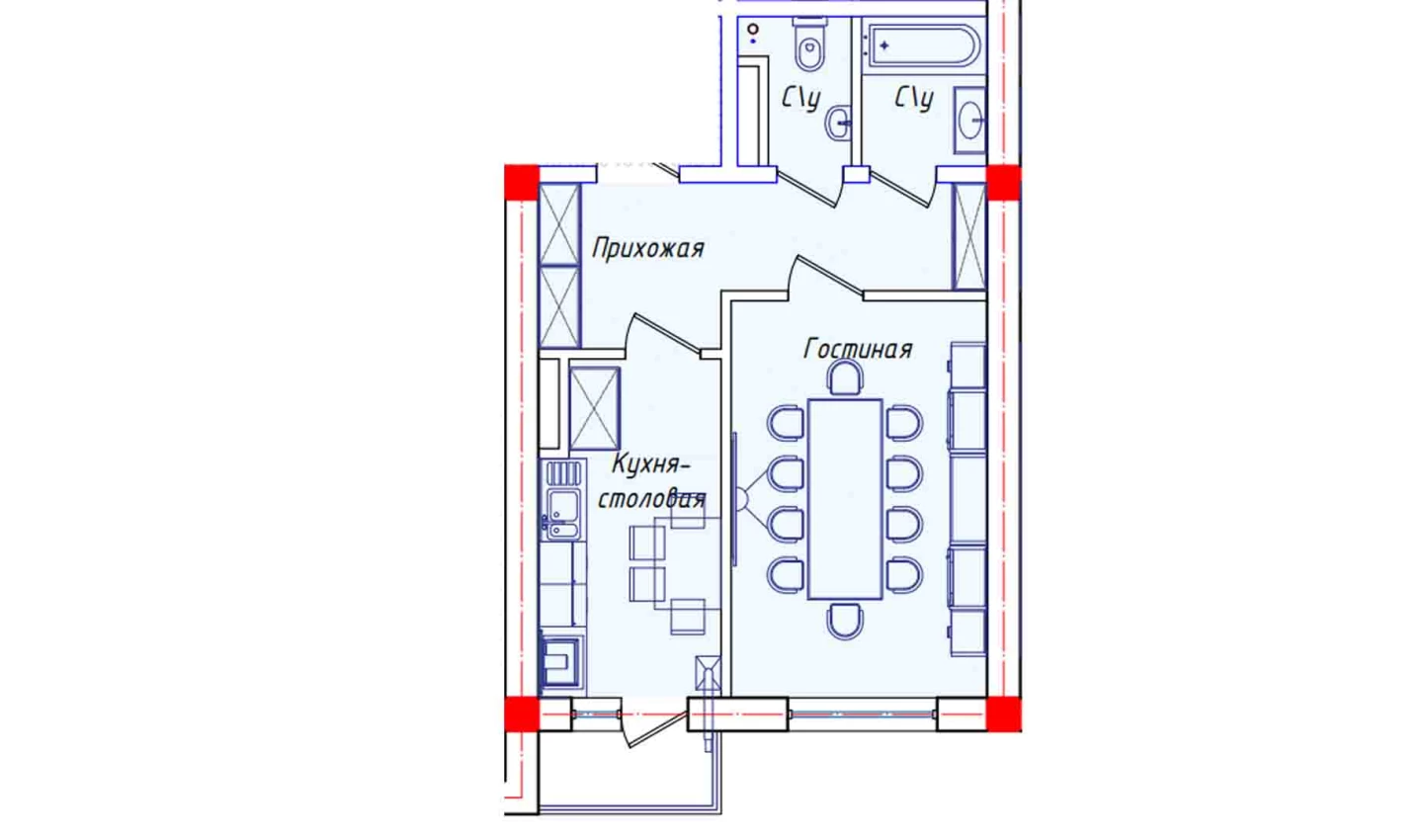 3-xonali xonadon 80.33 m²  7/7 qavat