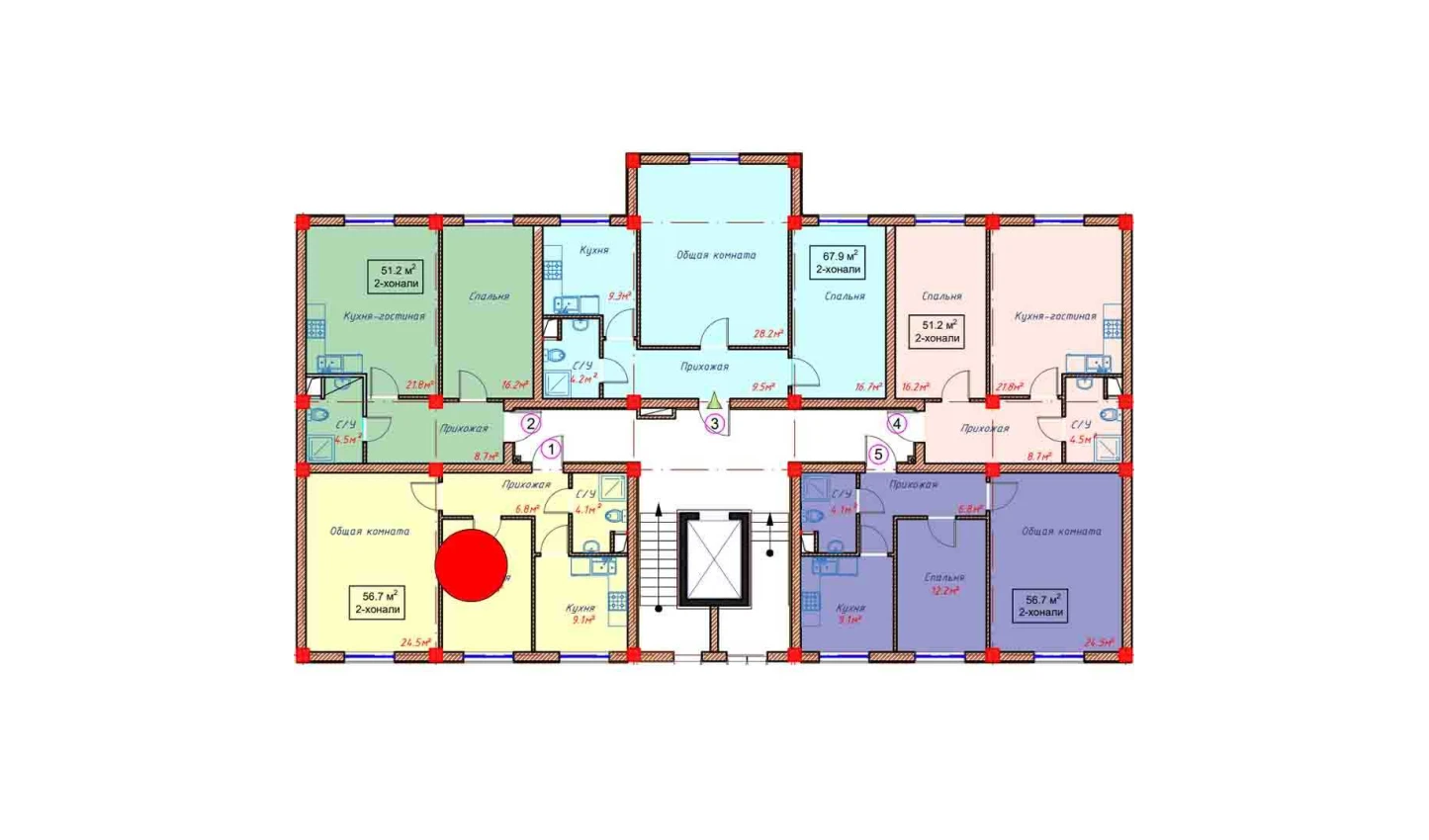 2-комнатная квартира 56.7 м²  1/1 этаж