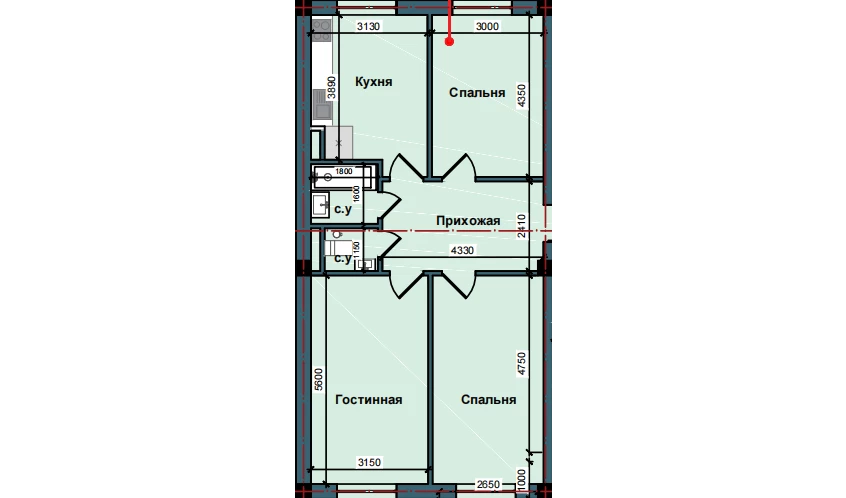 3-комнатная квартира 79 м²  3/3 этаж