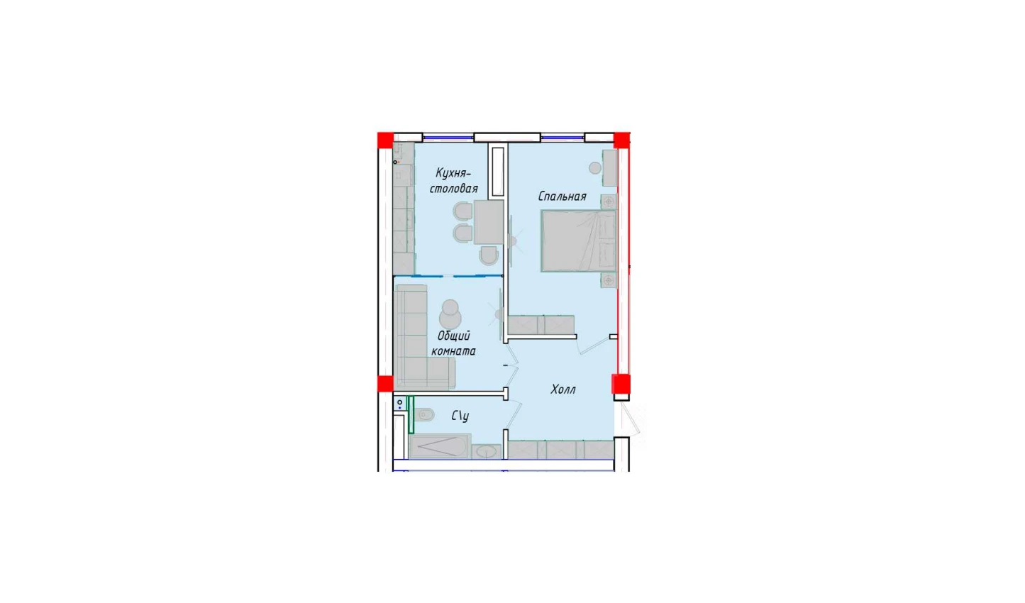 2-комнатная квартира 49.6 м²  1/1 этаж