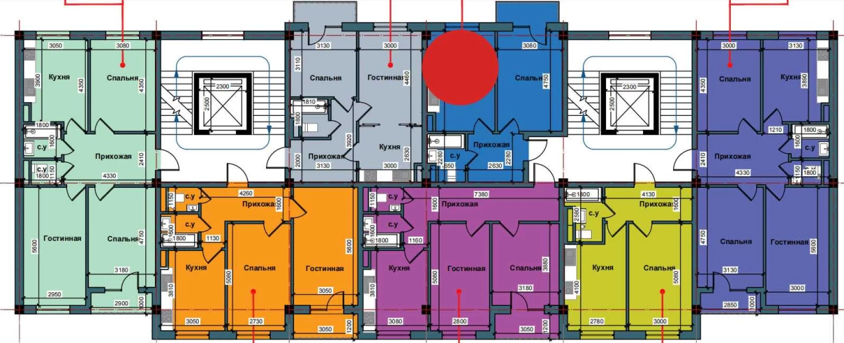 1-xonali xonadon 43.3 m²  8/8 qavat