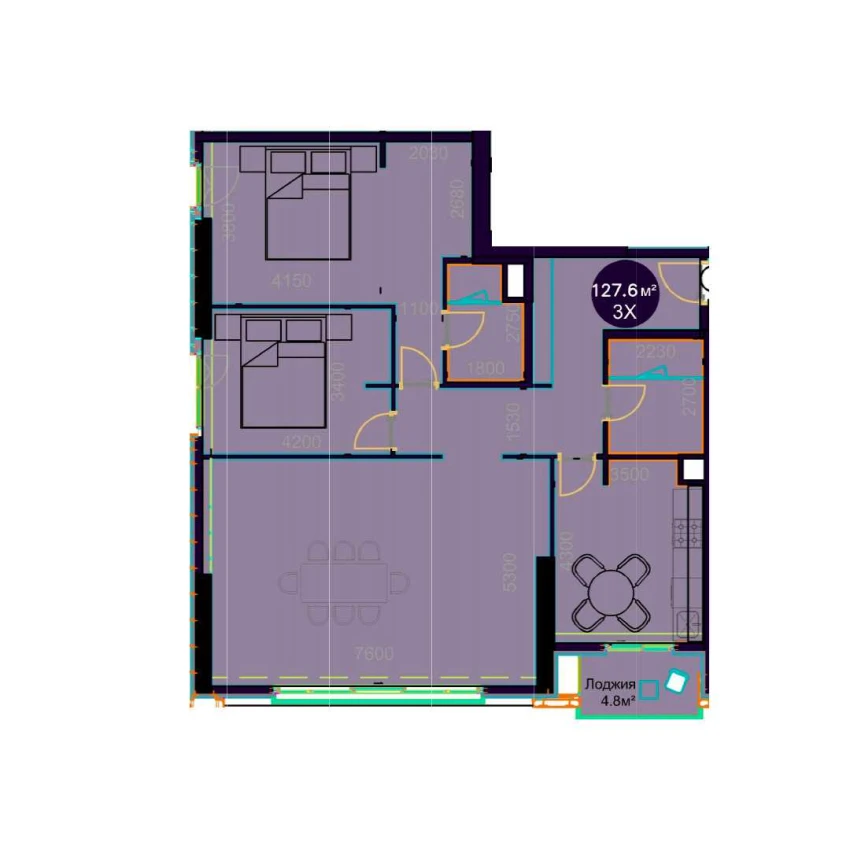 3-комнатная квартира 127.6 м²  19/19 этаж