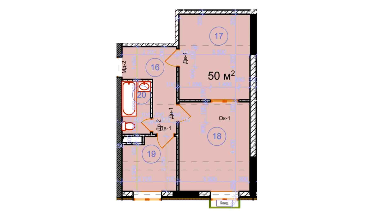 2-xonali xonadon 50 m²  7/7 qavat