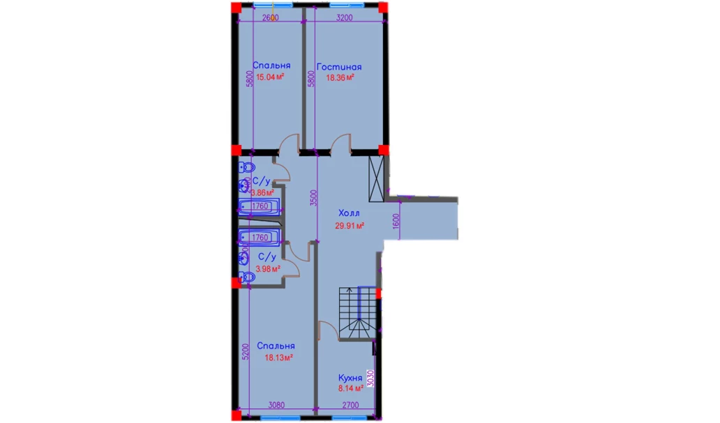 3-xonali xonadon 97.42 m²  1/1 qavat