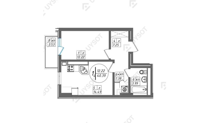 2-комнатная квартира 61.99 м²  5/5 этаж