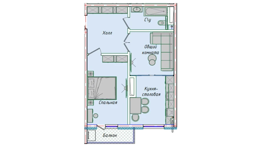 2-xonali xonadon 50.85 m²  16/16 qavat