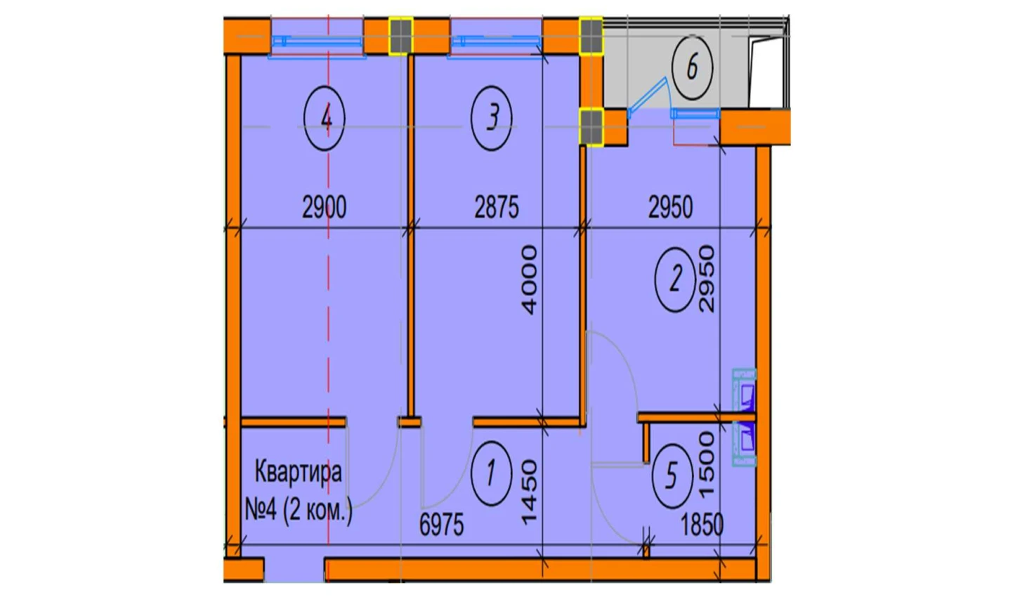 2-комнатная квартира 44.71 м²  4/4 этаж