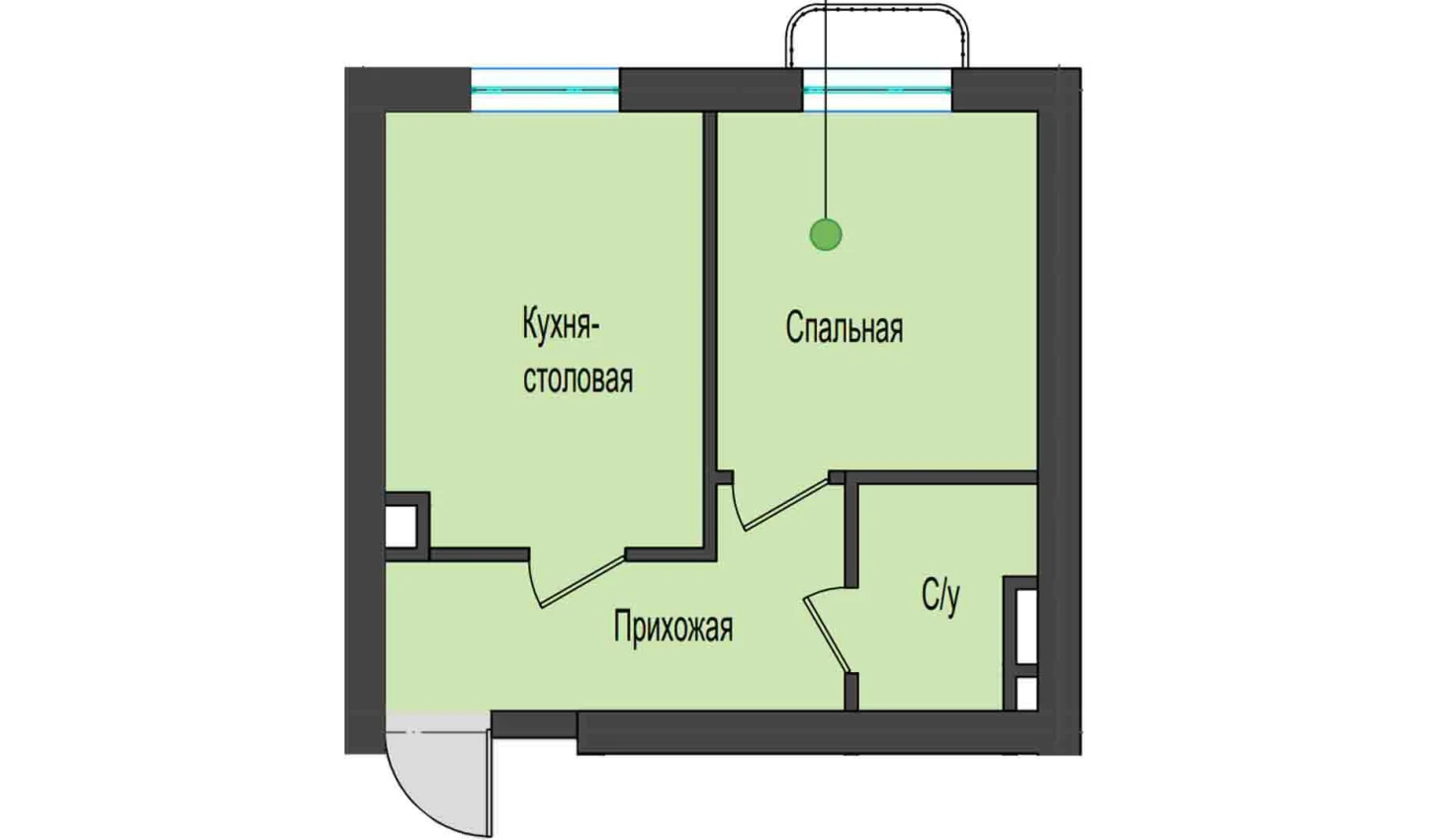 1-комнатная квартира 32.37 м²  2/2 этаж