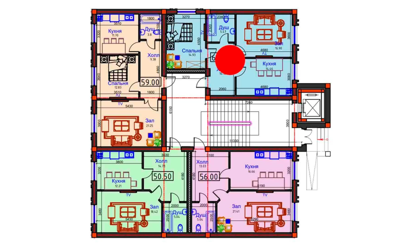 2-комнатная квартира 62 м²  1/1 этаж