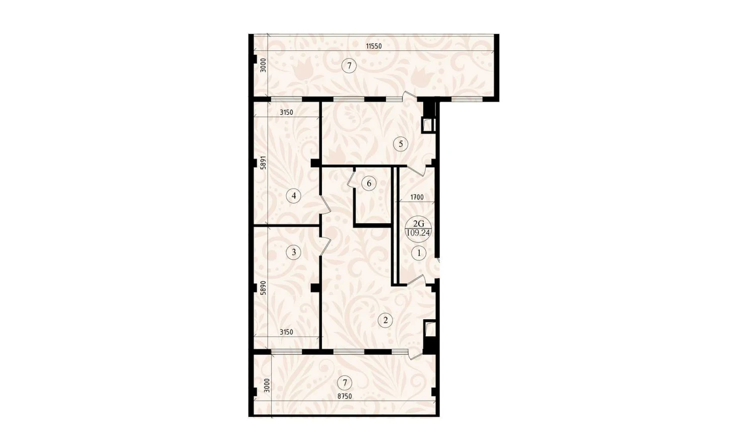 2-комнатная квартира 109.24 м²  8/8 этаж