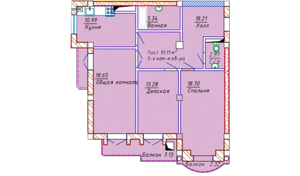 3-xonali xonadon 91.11 m²  8/10 qavat | Samarqand Park Avenue Turar-joy majmuasi