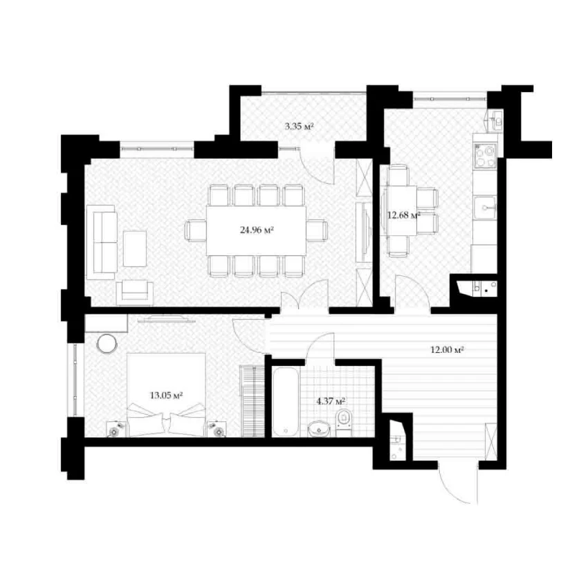 2-комнатная квартира 69.95 м²  2/2 этаж