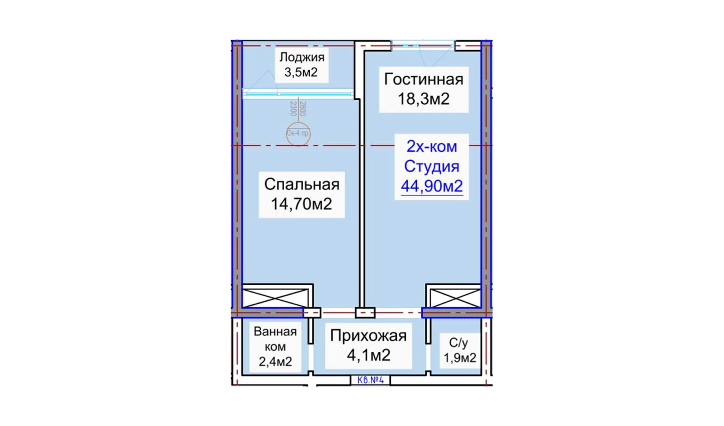 2-xonali xonadon 44.9 m²  5/5 qavat