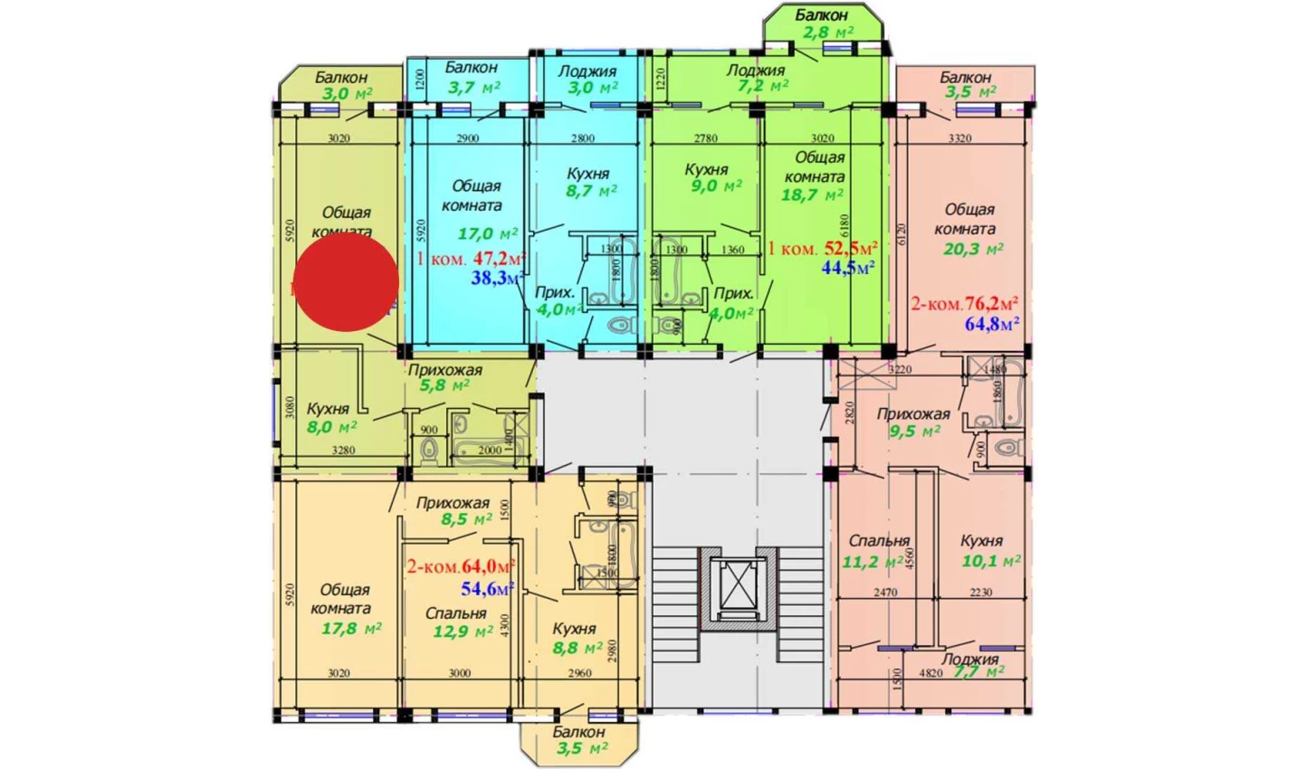 1-комнатная квартира 46.2 м²  6/6 этаж