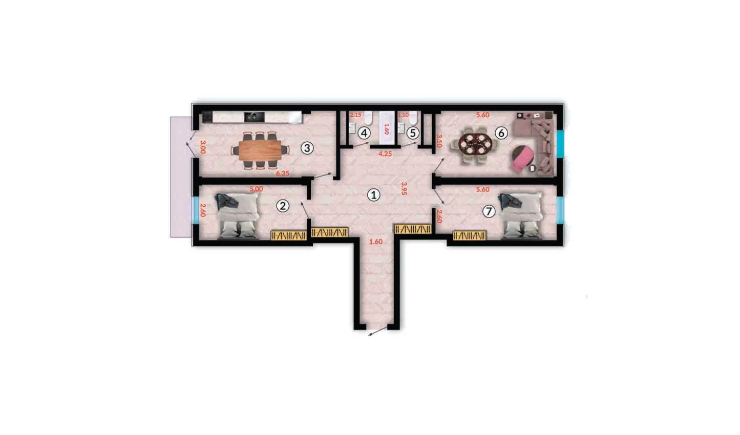 3-комнатная квартира 103.6 м²  3/3 этаж