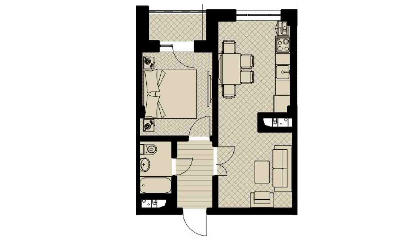 1-комнатная квартира 37.7 м²  3/3 этаж