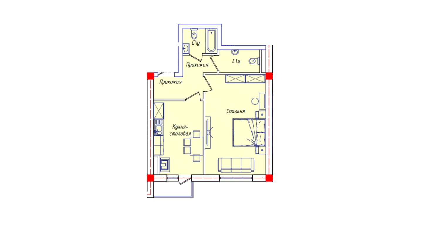 1-комнатная квартира 51.3 м²  6/6 этаж