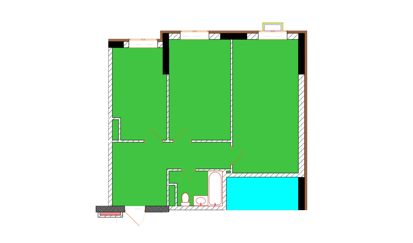 2-xonali xonadon 66.3 m²  8/8 qavat