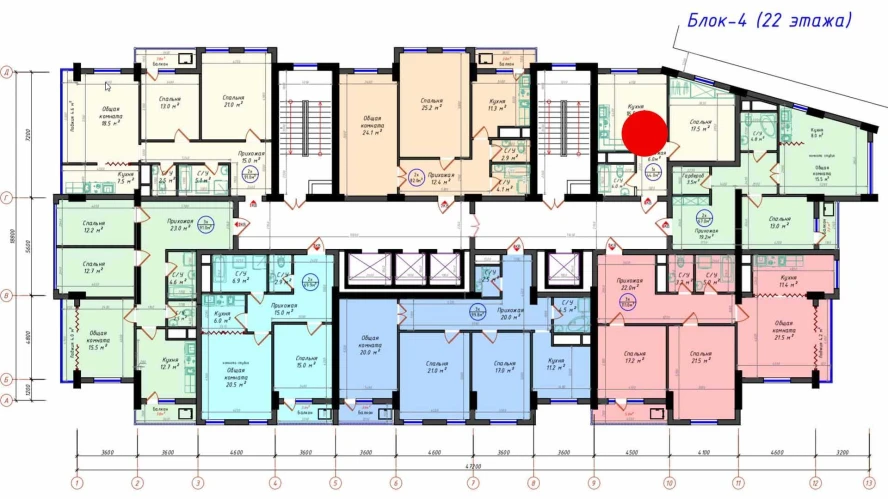 1-комнатная квартира 44 м²  17/17 этаж