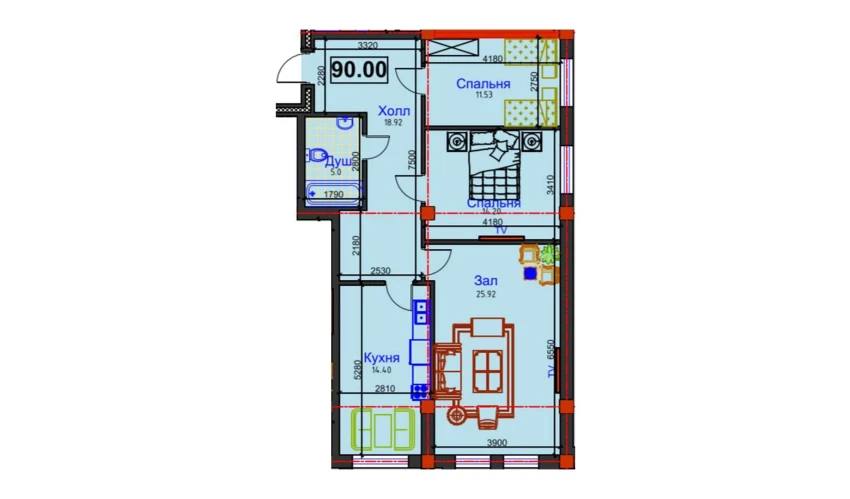 3-комнатная квартира 90 м²  1/12 этаж | Жилой комплекс GAGARIN AVENUE