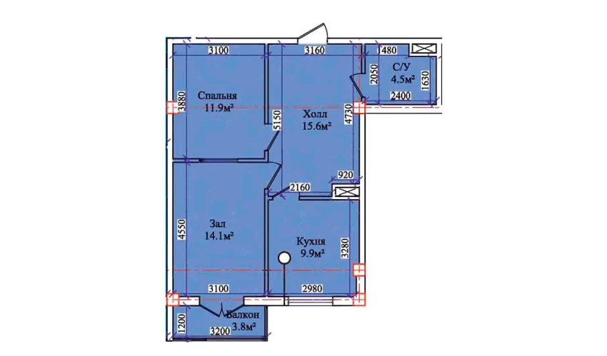 2-комнатная квартира 59.2 м²  2/9 этаж | Жилой комплекс CHIRCHIQ CITY